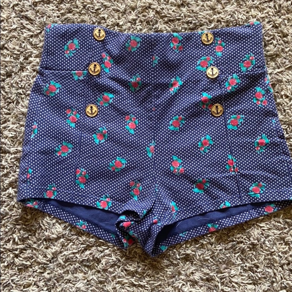 High waisted vintage floral sailor shorts